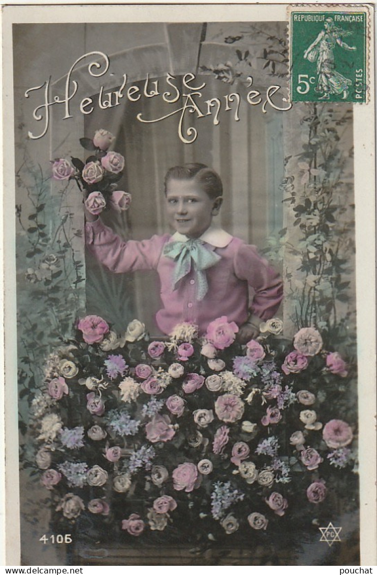 AA+ 35- " HEUREUSE ANNEE " - JEUNE GARCON AU BALCON FLEURI DE ROSES - New Year