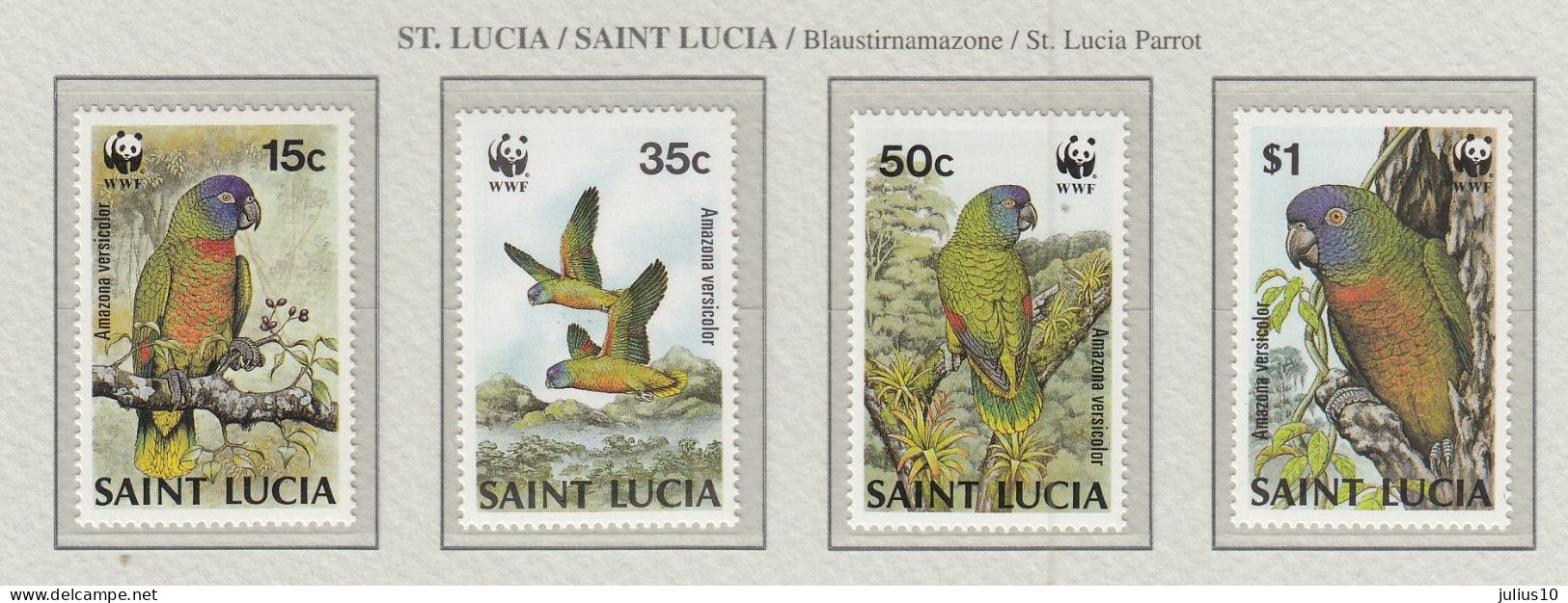 St. LUCIA 1987 WWF Birds Parrots I 909-912 MNH(**) Fauna 737 - Papagayos