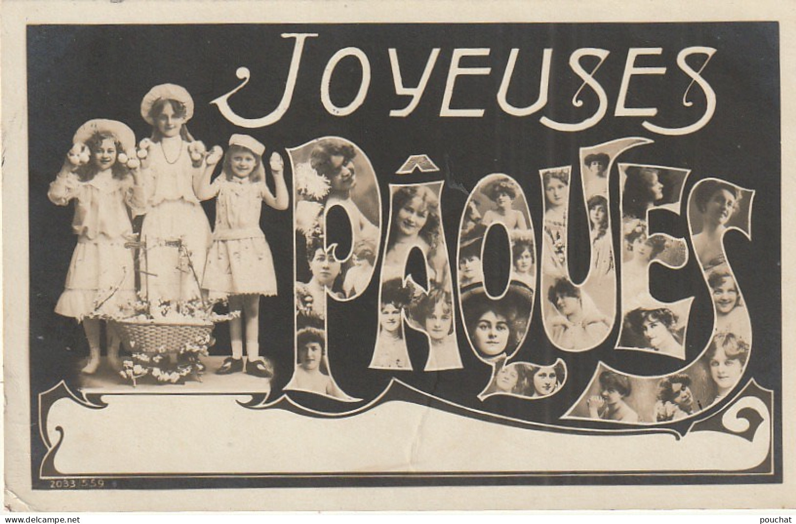 AA+ 35- " JOYEUSES PAQUES " - FILLETTES AVEC OEUFS ET LETTRES MULTIVUES PORTRAITS - Pâques