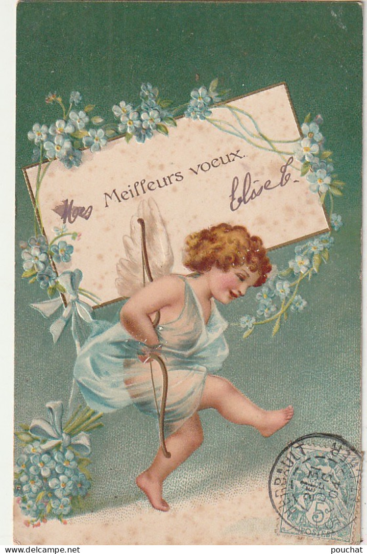 AA+ 35- " MEILLEURS VOEUX " - CARTE FANTAISIE GAUFREE - CHERUBIN AVEC ARC - New Year