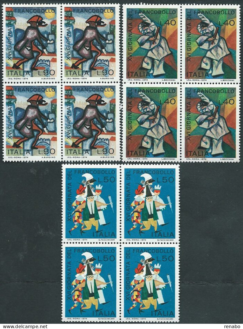 Italia 1974; Giornata Del Francobollo, Carnival Masks, Carnevale. Serie Completa In Quartine. - 1971-80: Mint/hinged