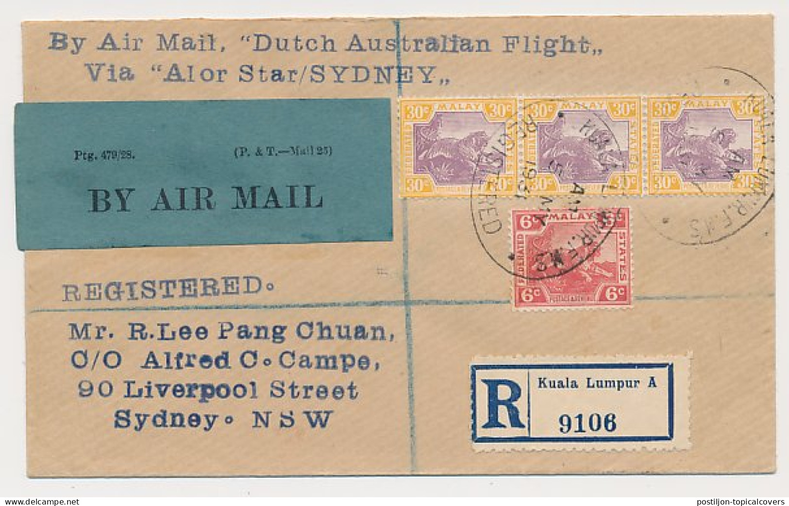 VH C 90 V Y Kuala Lumpur Malay - Penang - Sydney Australie 1931 - Ohne Zuordnung