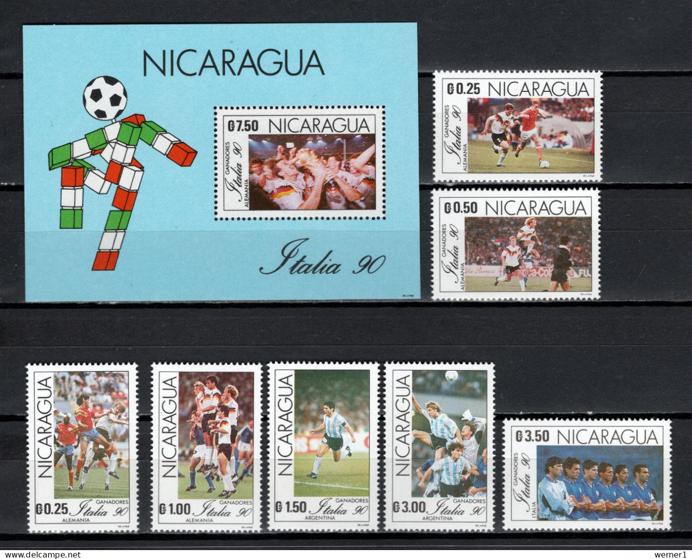 Nicaragua 1991 Football Soccer World Cup Set Of 7 + S/s MNH - 1990 – Italy