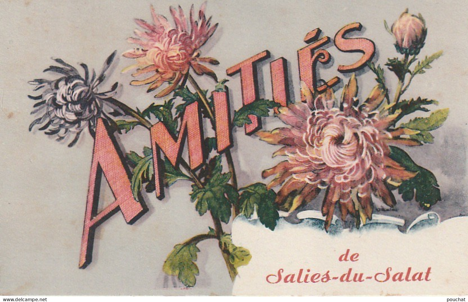 AA+ 40-(31) AMITIES DE SALIES DU SALAT - CARTE FANTAISIE COLORISEE - FLEURS CHRYSANTHEMES - Salies-du-Salat