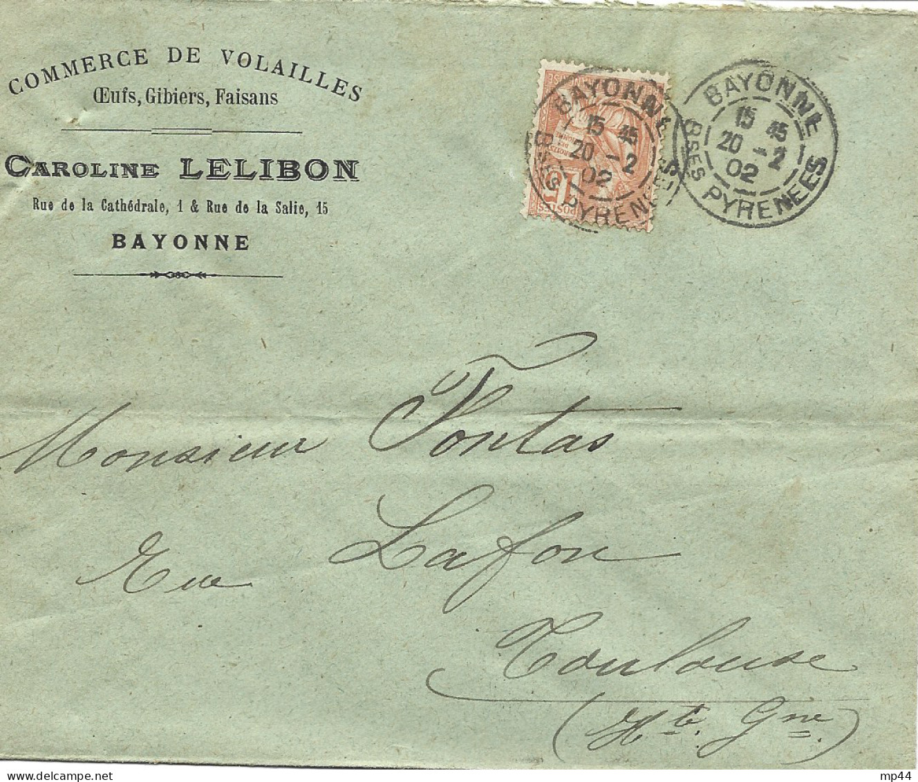 116 --- Lettre 64 BAYONNE Caroline Lelibon, Commerce De Volailles Oeufs, Gibiers, Faisans - 1900 – 1949