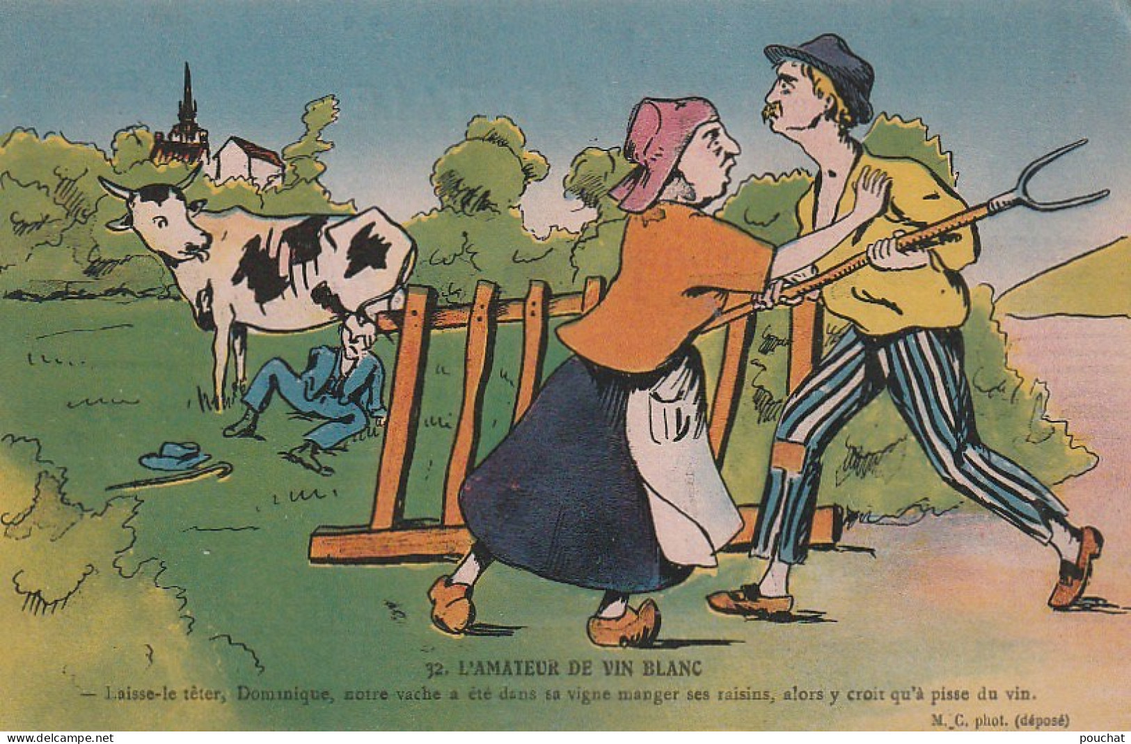 AA+ 44- L' AMATEUR DE VIN BLANC - ILLUSTRATEUR - COUPLE DE PAYSANS , VACHE ET CITADIN  - Humour