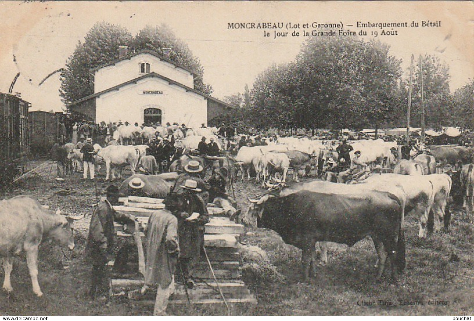 AA+ 44-(47) MONCRABEAU - EMBARQUEMENT DU BETAIL LE JOUR DE LA GRANDE FOIRE DU 19 AOUT - MAQUIGNONS , ELEVEURS , PAYSANS  - Kirmes