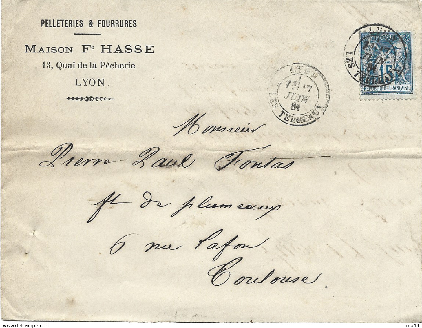 1A4 --- Lettre 69 LYON Maison Fc Hasse, Pelleteries & Fourrures - 1800 – 1899