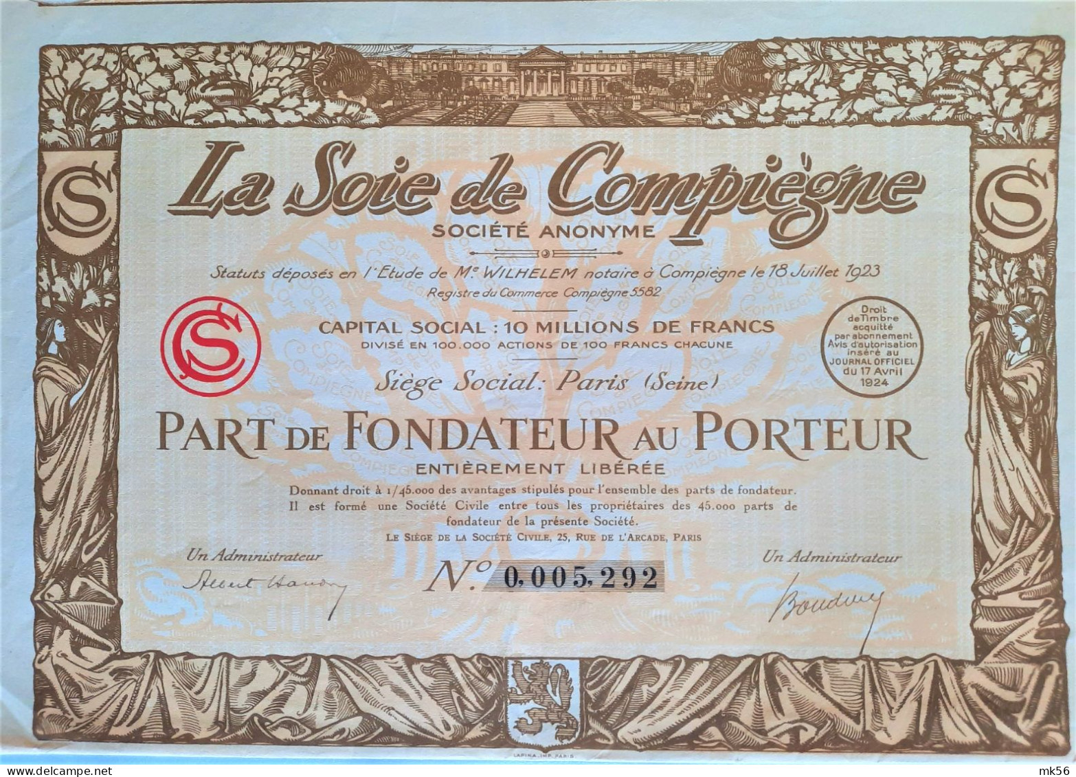 S.A. La Soie De Compiègne -1924 - Paris - Autres & Non Classés