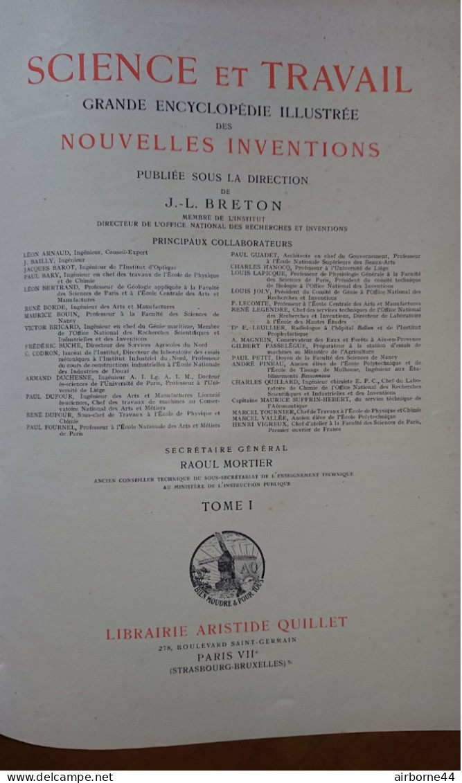 SCIENCE ET TRAVAIL - GRANDE ENCYCLOPEDIE ILLUSTREE DES INVENTIONS 1927 - Sciences