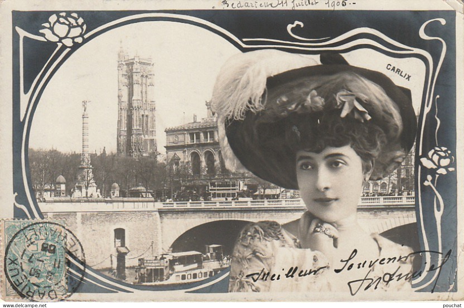 AA+ 49- CARLIX -  ARTISTE FEMME - DECOR STYLE ART NOUVEAU - VUE MONUMENTS DE PARIS - Entertainers