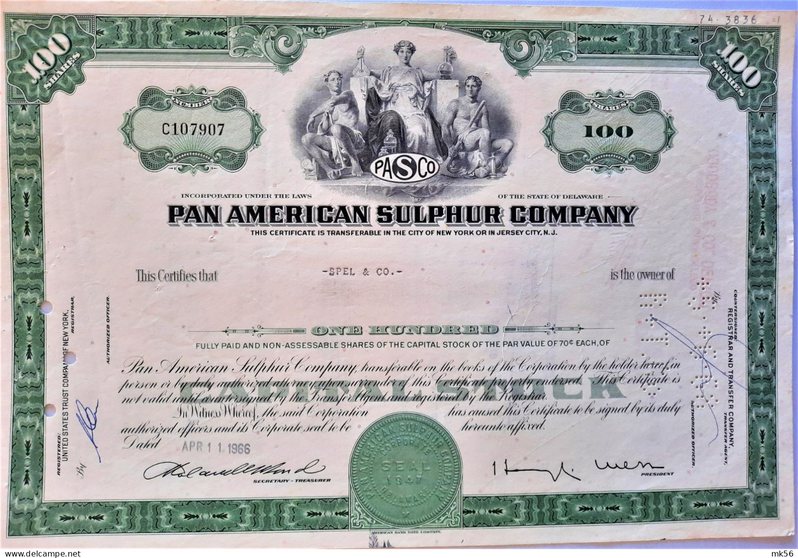 Pan American Sulphur Company - 1966 - Capital Stock - Industrie