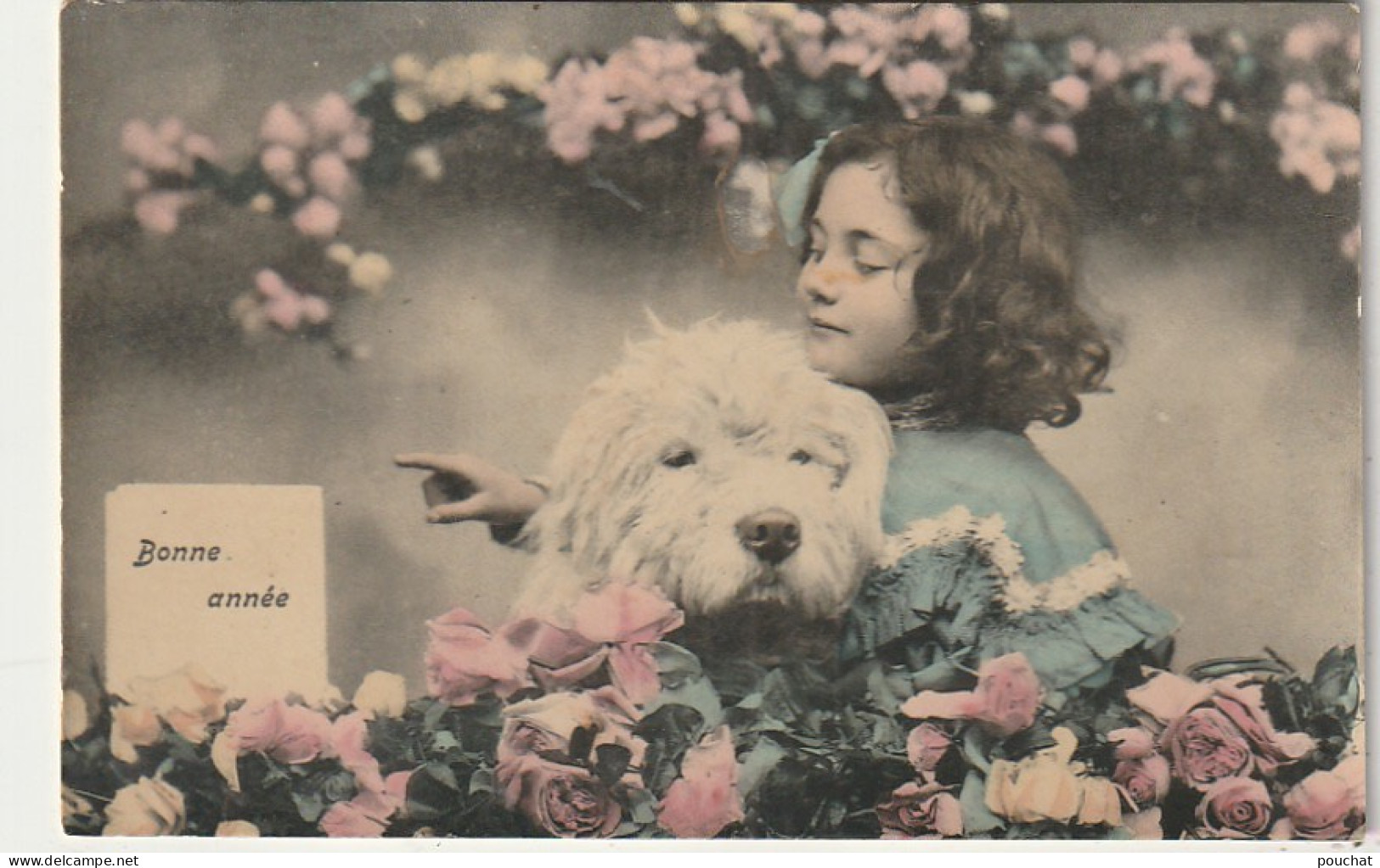 AA+ 50- " BONNE ANNEE " - FILLETTE AVEC CHIEN - CARTE COLORISEE - Honden