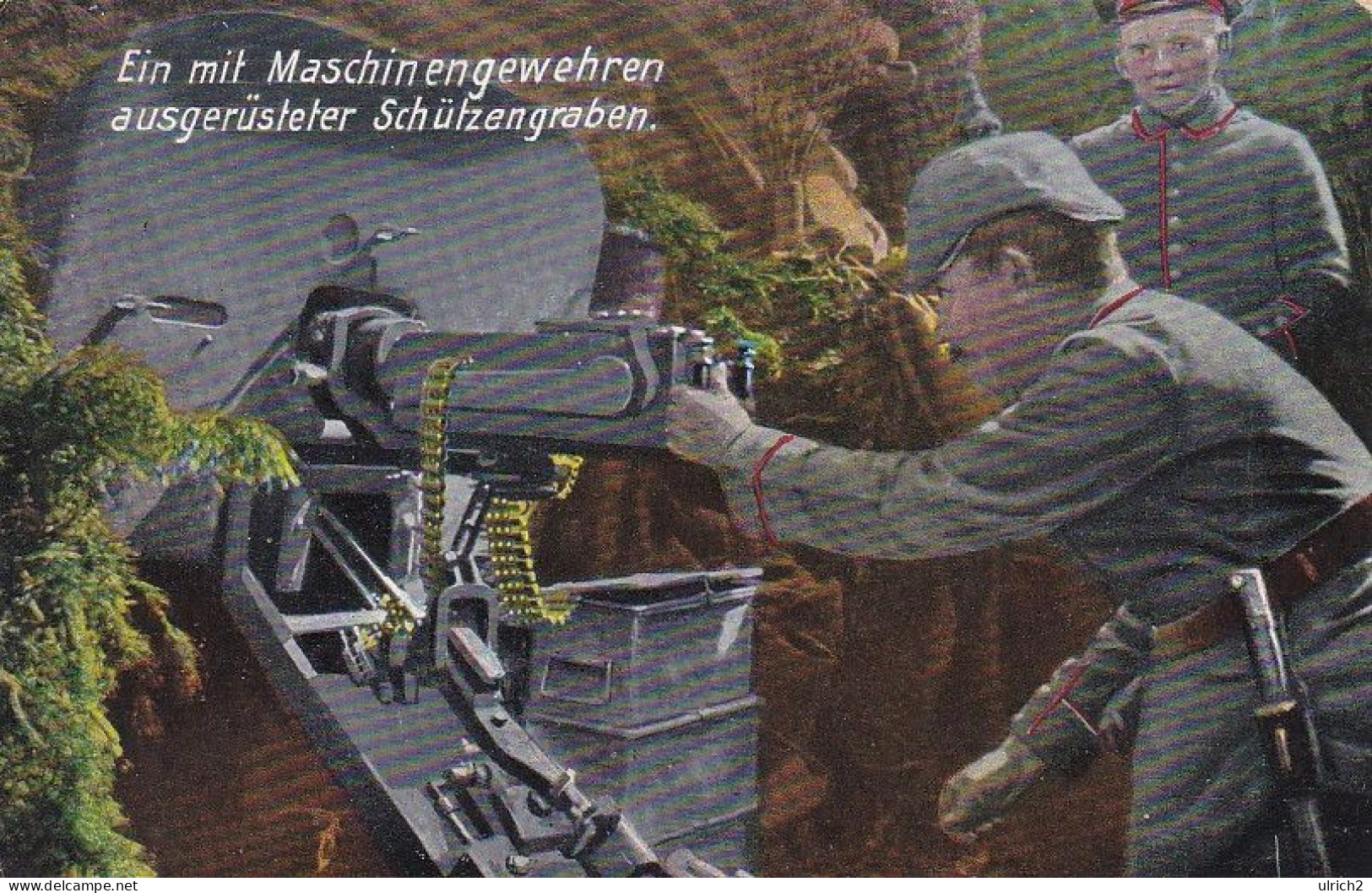 AK Ein Mit Maschinengewehren Ausgerüsteter Schützengraben - Deutsche Soldaten - Feldpost Potsdam 1916  (69078) - Weltkrieg 1914-18