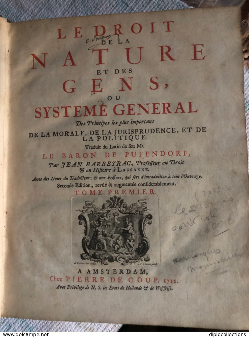 Le Droit De La Nature Et Des Gens Du Baron De. PUFENDORF En Très Bon Etat - 1701-1800