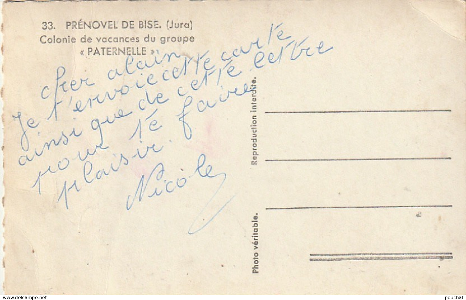 AA+ 55-(39) PRENOVEL DE BISE - COLONIE DE VACANCES DU GROUPE " PATERNELLE " - Other & Unclassified