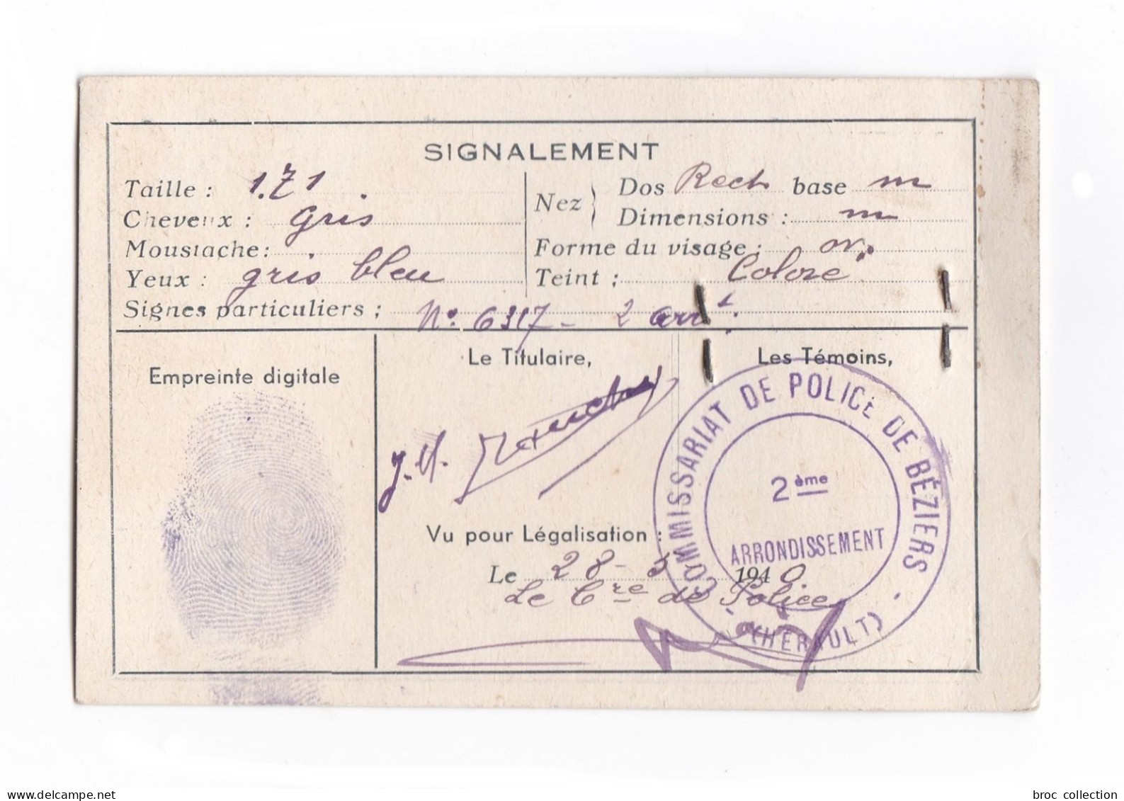 Riom-ès-Montagnes, Béziers, Carte D'identité De Jean-Marie Rouchy, 1940 - Non Classés