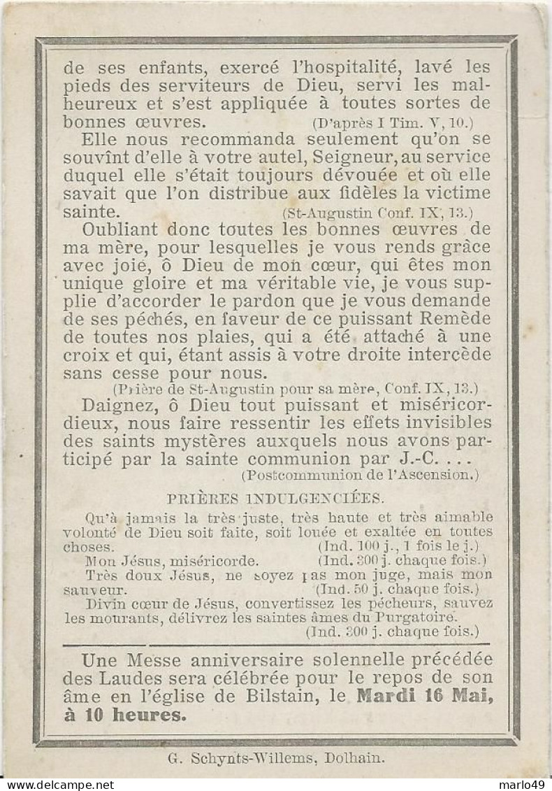 DP. FANNY COPPENNEUR - BOUHON - CREUSEN + PRESBYTERE DE BILSTAIN 1915 - 78 ANS - Religione & Esoterismo