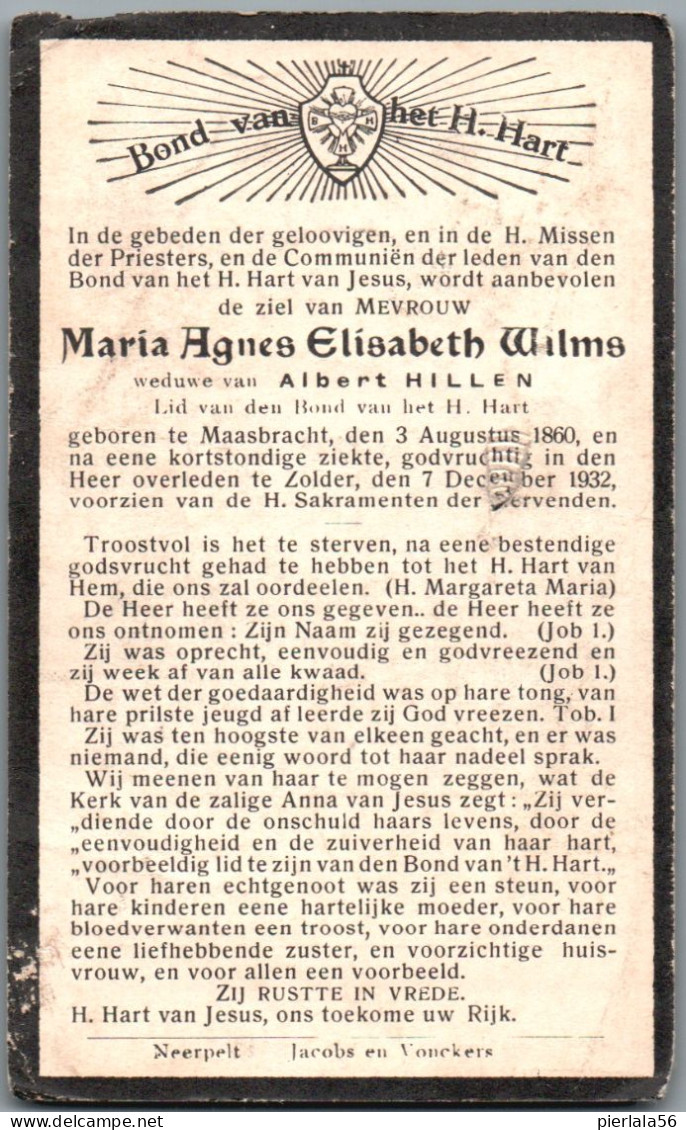 Bidprentje Maasbracht - Wilms Maria Agnes Elisabeth (1860-1932) - Andachtsbilder