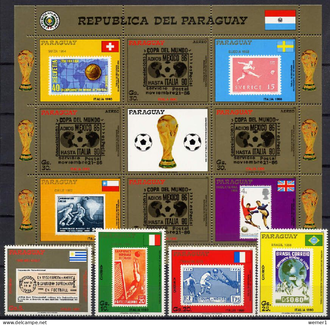 Paraguay 1988 Football Soccer World Cup Sheetlet + 4 Stamps MNH - 1990 – Italy