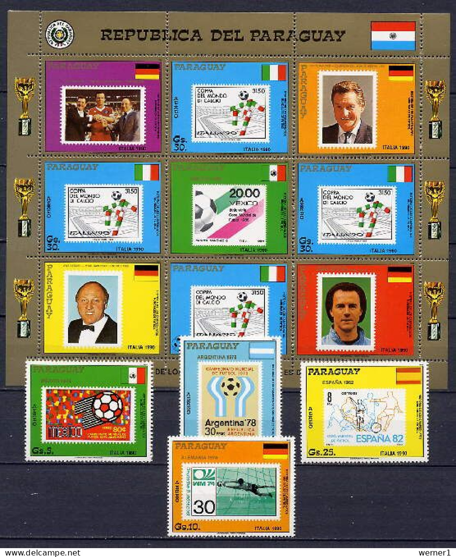 Paraguay 1988 Football Soccer World Cup Sheetlet + 4 Stamps MNH - 1990 – Italy