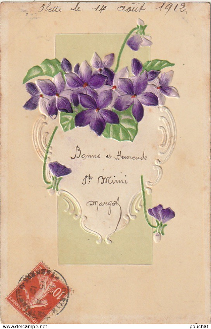 AA+ 68- BOUQUET DE VIOLETTES - CARTE GAUFREE - DECOR STYLE ART NOUVEAU - Flowers