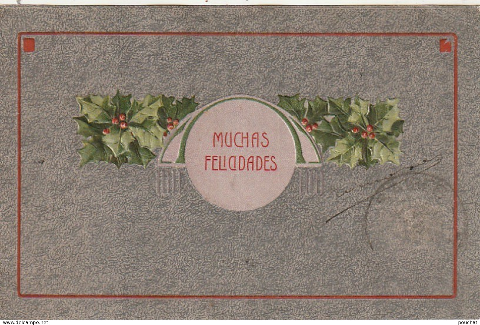 AA+ 68- " MUCHAS FELICIDADES " - CARTE FANTAISE GAUFREE AVEC HOUX - DECOR STYLE ART NOUVEAU - Other & Unclassified