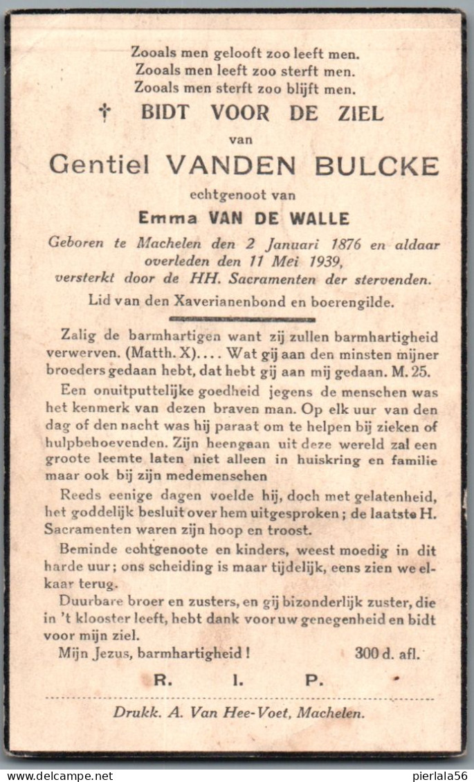 Bidprentje Machelen - Vanden Bulcke Gentiel (1876-1939) - Devotieprenten