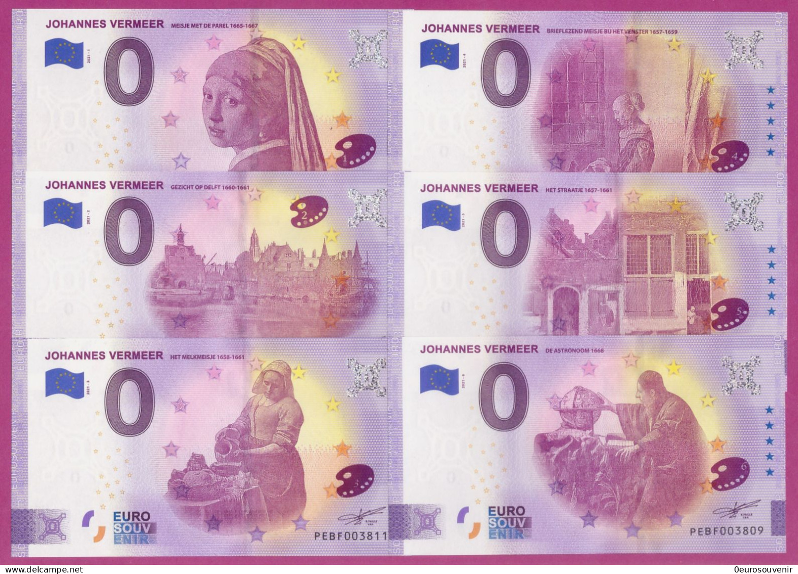 0-Euro PEBF 2021-1 Bis 6 JOHANNES VERMEER - SATZ 2021 KOMPLETT - Private Proofs / Unofficial