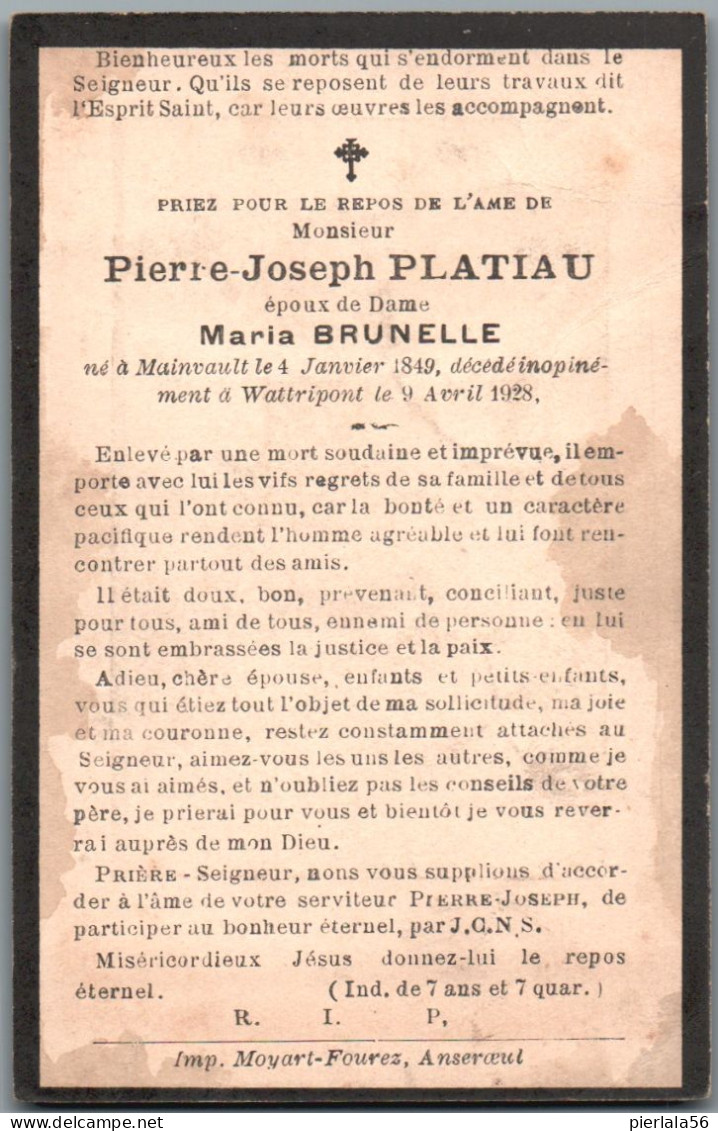 Bidprentje Mainvault - Platiau Pierre Joseph (1849-1928) - Andachtsbilder