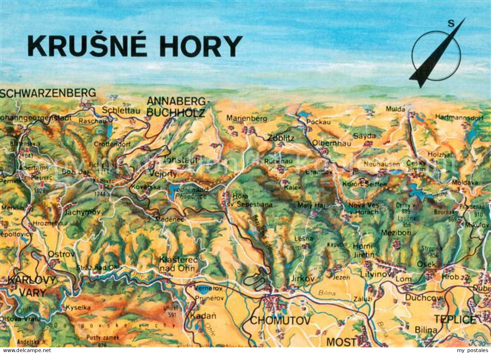 73649579 Krusne Hory Panoramakarte Erzgebirge Aus Der Vogelperspektive Karlovy V - Tschechische Republik