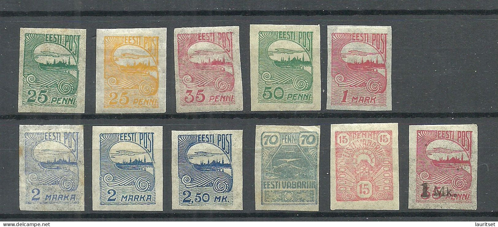 ESTLAND ESTONIA 1919/24 Tallinn Skyline Etc. Stamps On Pelure Paper Zigarettenpapier * Incl. Mi 17 A + B - Estonie