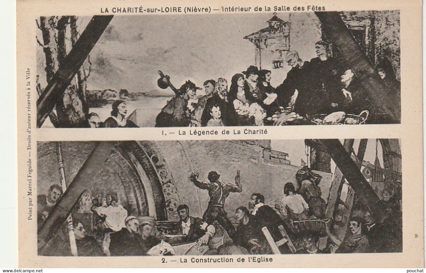 AA+ 74-(58) LA CHARITE SUR LOIRE - INTERIEUR DE LA SALLE DES FETES : LEGENDE DE LA CHARITE ,  CONSTRUCTION DE L'EGLISE - La Charité Sur Loire