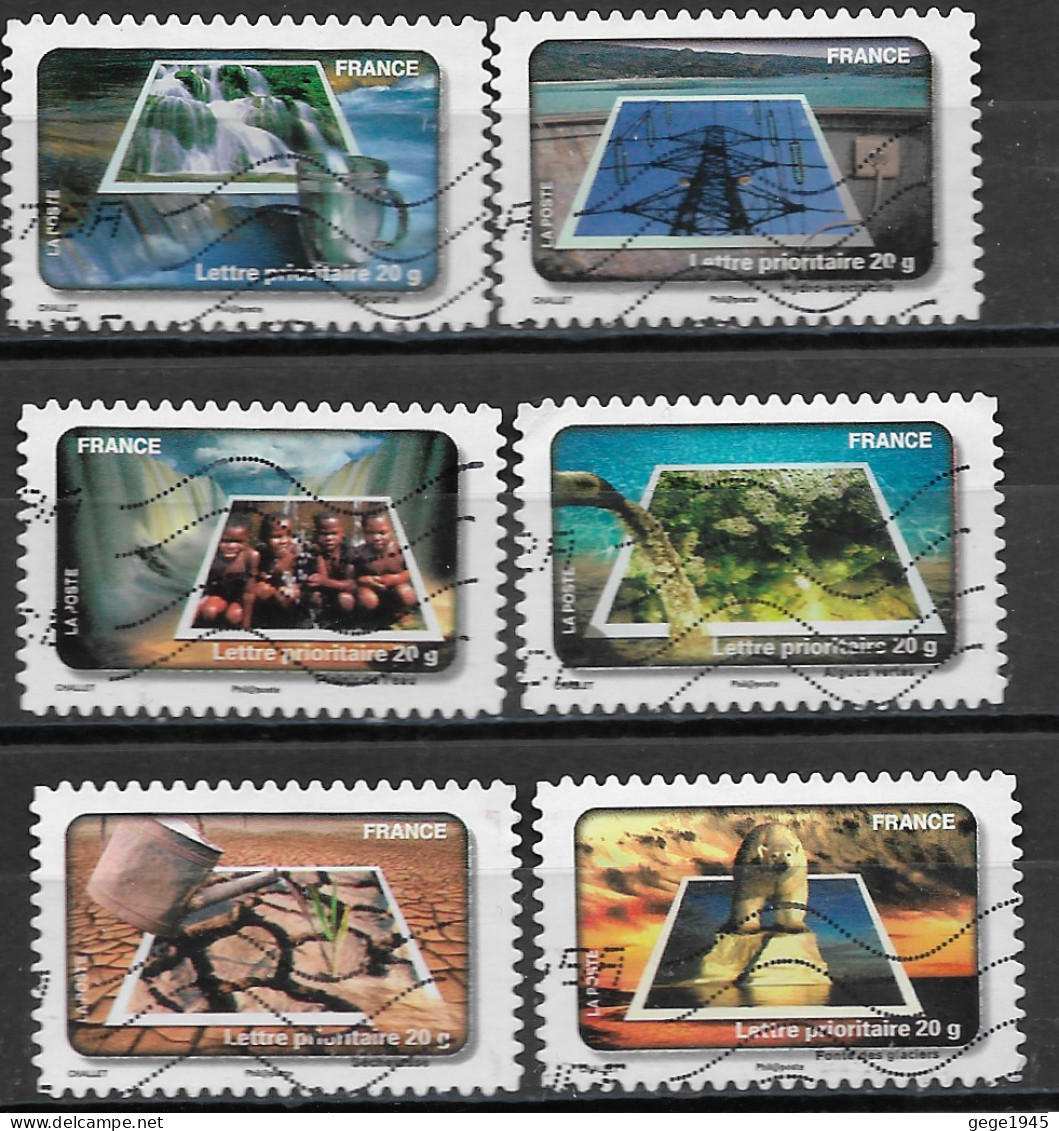 France 2010  Oblitéré  Autoadhésif  N° 406 - 407 - 410 - 411 - 412 - 414   -   Fête Du Timbre  -  L'eau  - - Used Stamps