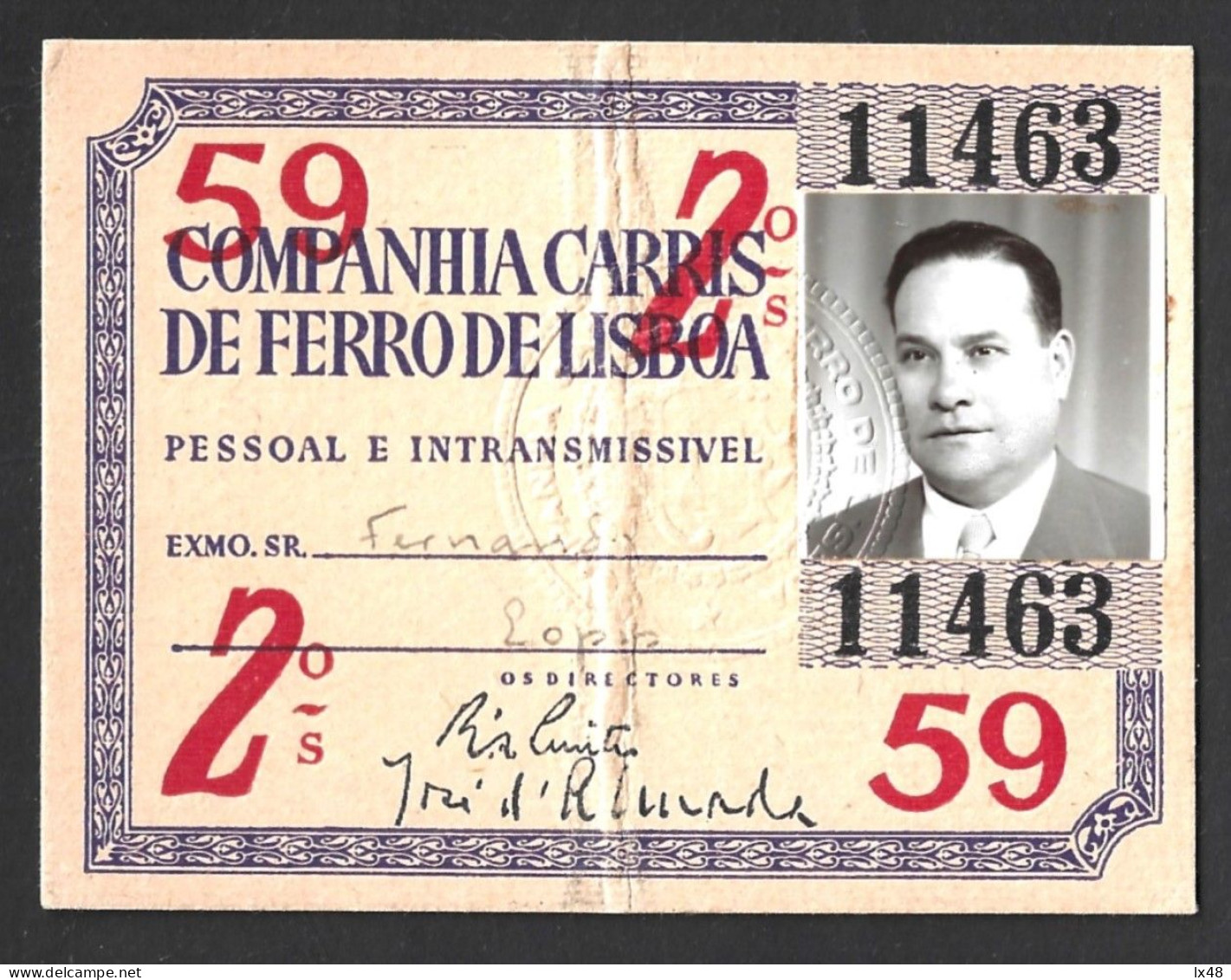 Carris De Lisboa Semi-annual Railway Card From 1959. Halbjährliche Eisenbahnkarte Von Carris De Lisboa Aus Dem Jahr 1959 - Mondo