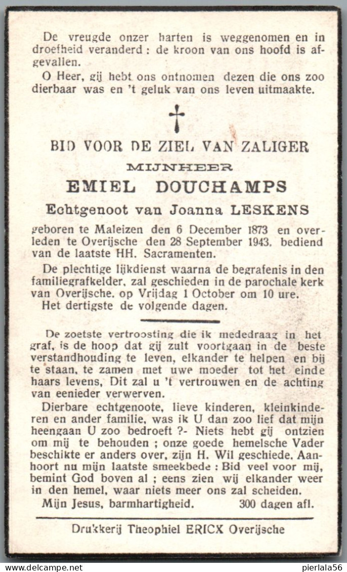 Bidprentje Malijzen - Douchamps Emiel (1873-1943) - Imágenes Religiosas