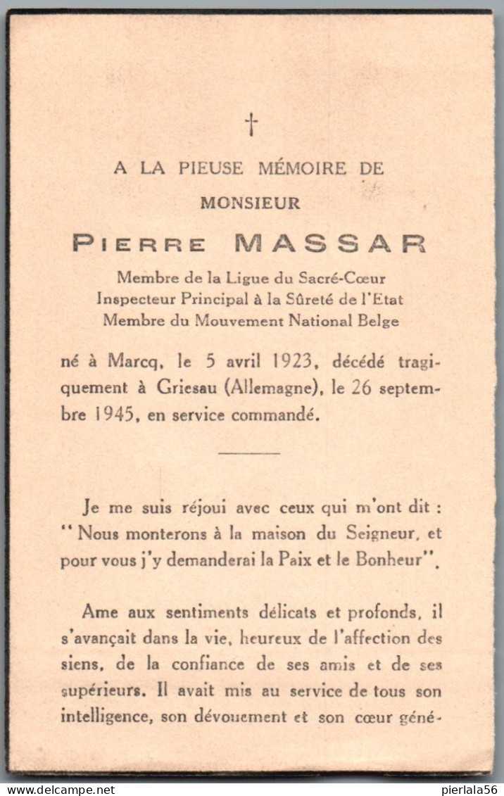 Bidprentje Marcq - Massar Pierre (1923-1945) - Imágenes Religiosas