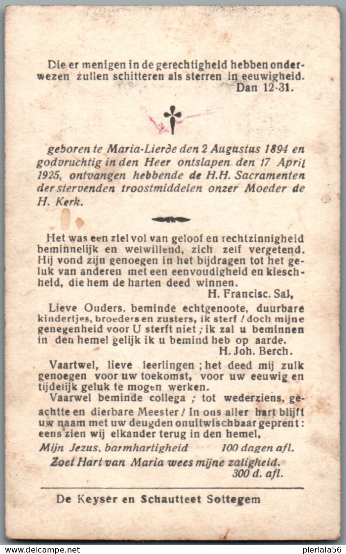 Bidprentje Maria-Lierde - Brackeva Hector Alfons (1894-1925) - Imágenes Religiosas