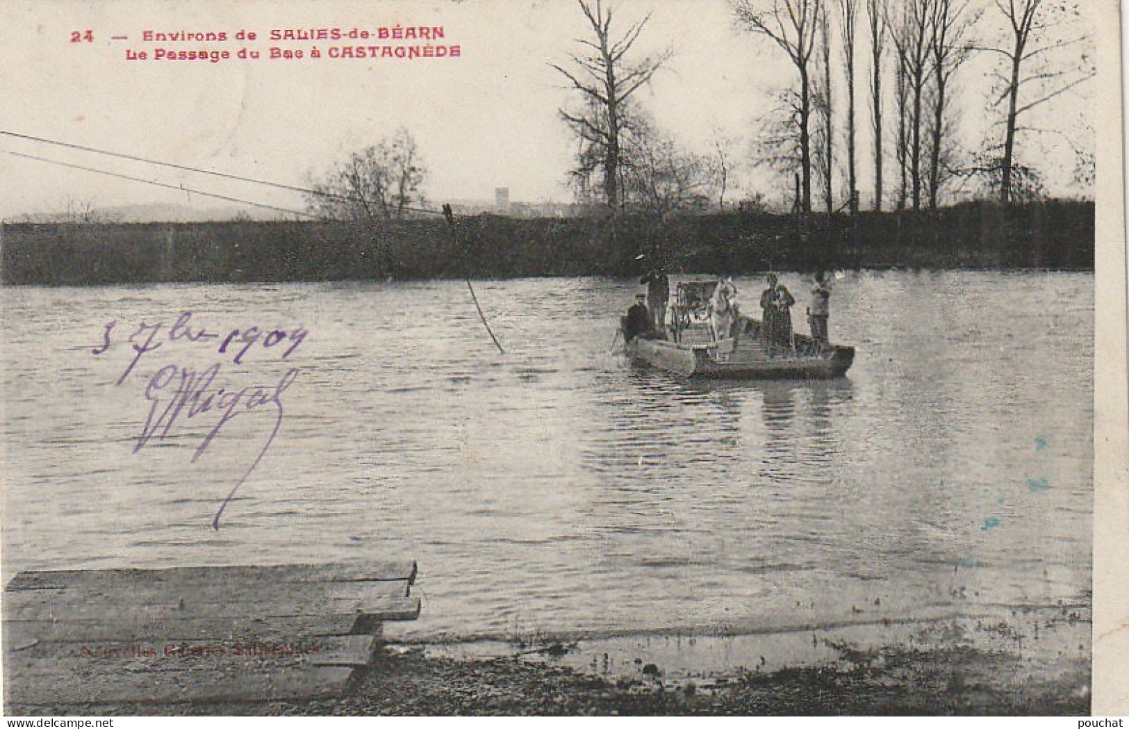 AA+ 83-(64) ENVIRONS DE SALIES DE BEARN - LE PASSAGE DU BAC A CASTAGNEDE - ANIMATION - ATTELAGE - Otros & Sin Clasificación