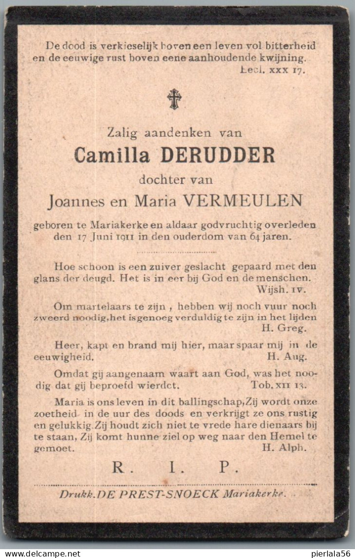 Bidprentje Mariakerke - Derudder Camilla (xxxx-1911) - Images Religieuses