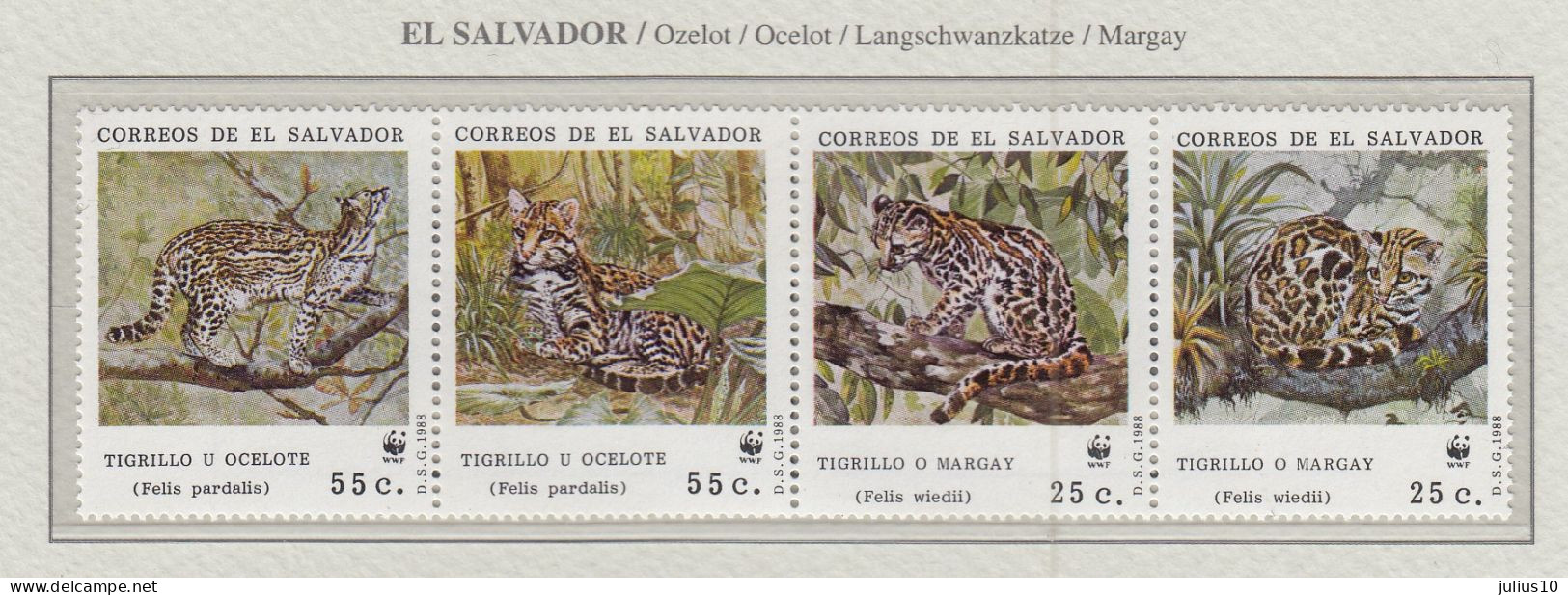 EL SALVADOR 1988 WWF Ocelote Mi 1734-1737 MNH(**) Fauna 746 - Felini