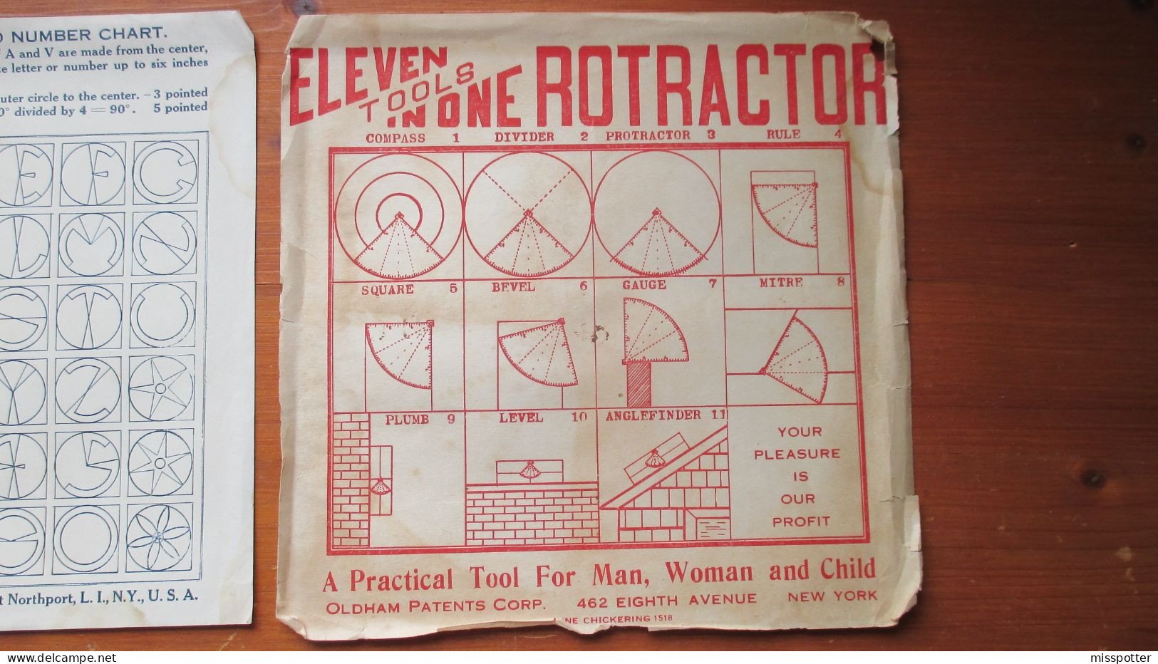 outil vintage, années 20 ROTRACTOR BOARD, ELEVEN TOOLS IN ONE Oldham Patents Corporation