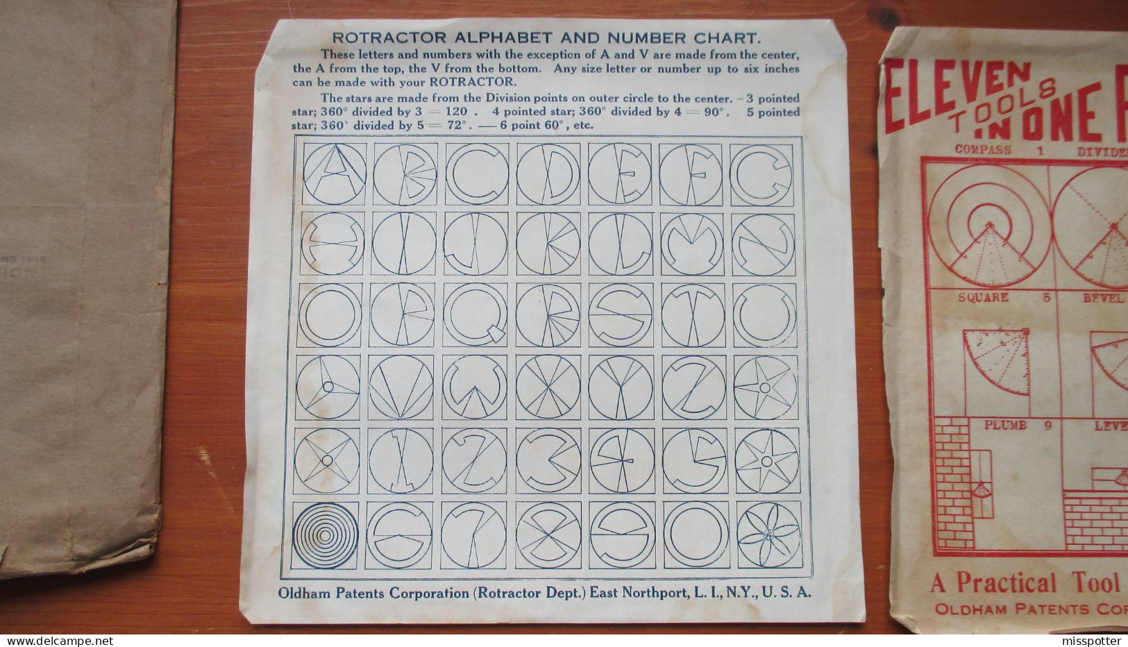 outil vintage, années 20 ROTRACTOR BOARD, ELEVEN TOOLS IN ONE Oldham Patents Corporation