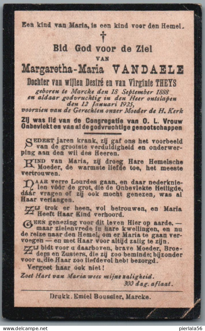 Bidprentje Marke - Vandaele Margaretha Maria (1888-1925) - Imágenes Religiosas