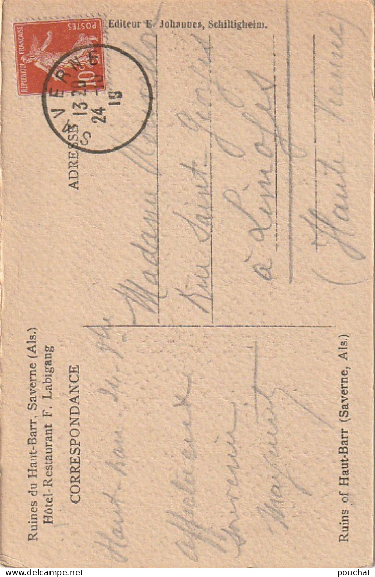 AA+ 90-(67) RUINES DU HAUT BARR , SAVERNE - ENTREE - CARTE PUBLICITAIRE HOTEL RESTAURANT F. LABIGANG - Saverne