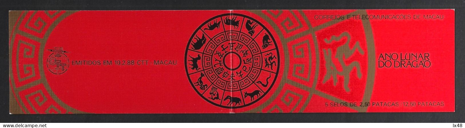 Dragon. Mythology. Astrology. Block Of 5 Stamps Of The Lunar Year Of The Dragon 1988, Macau. Drachen. Mythologie. Astro - Astrología