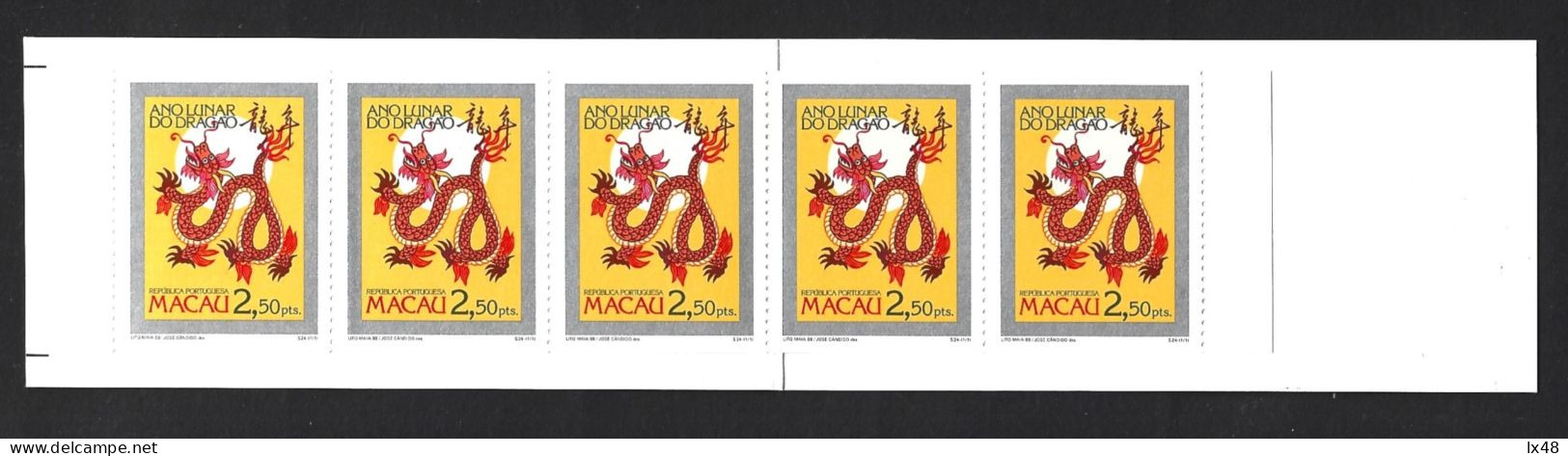 Dragon. Mythology. Astrology. Block Of 5 Stamps Of The Lunar Year Of The Dragon 1988, Macau. Drachen. Mythologie. Astro - Astrology