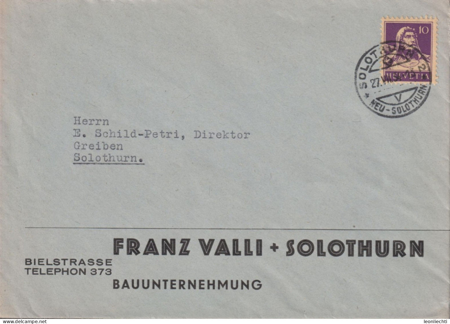 1930/ 34 Schweiz, Brief  Zum:CH 184,Mi:CH 204x Tell, Geschäftsbrief: Franz Valli Solothurn, ° Solothurn 2 NEU SOLOTHURN - Covers & Documents