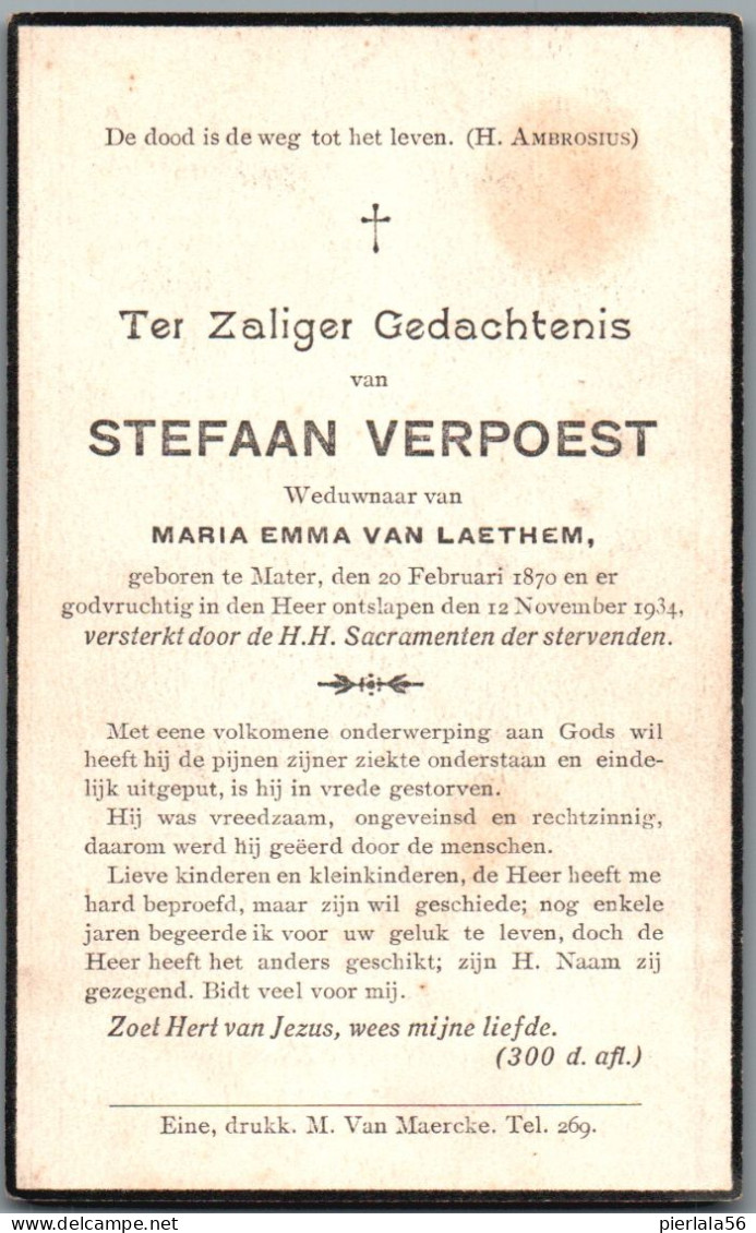 Bidprentje Mater - Verpoest Stefaan (1870-1934) - Devotion Images