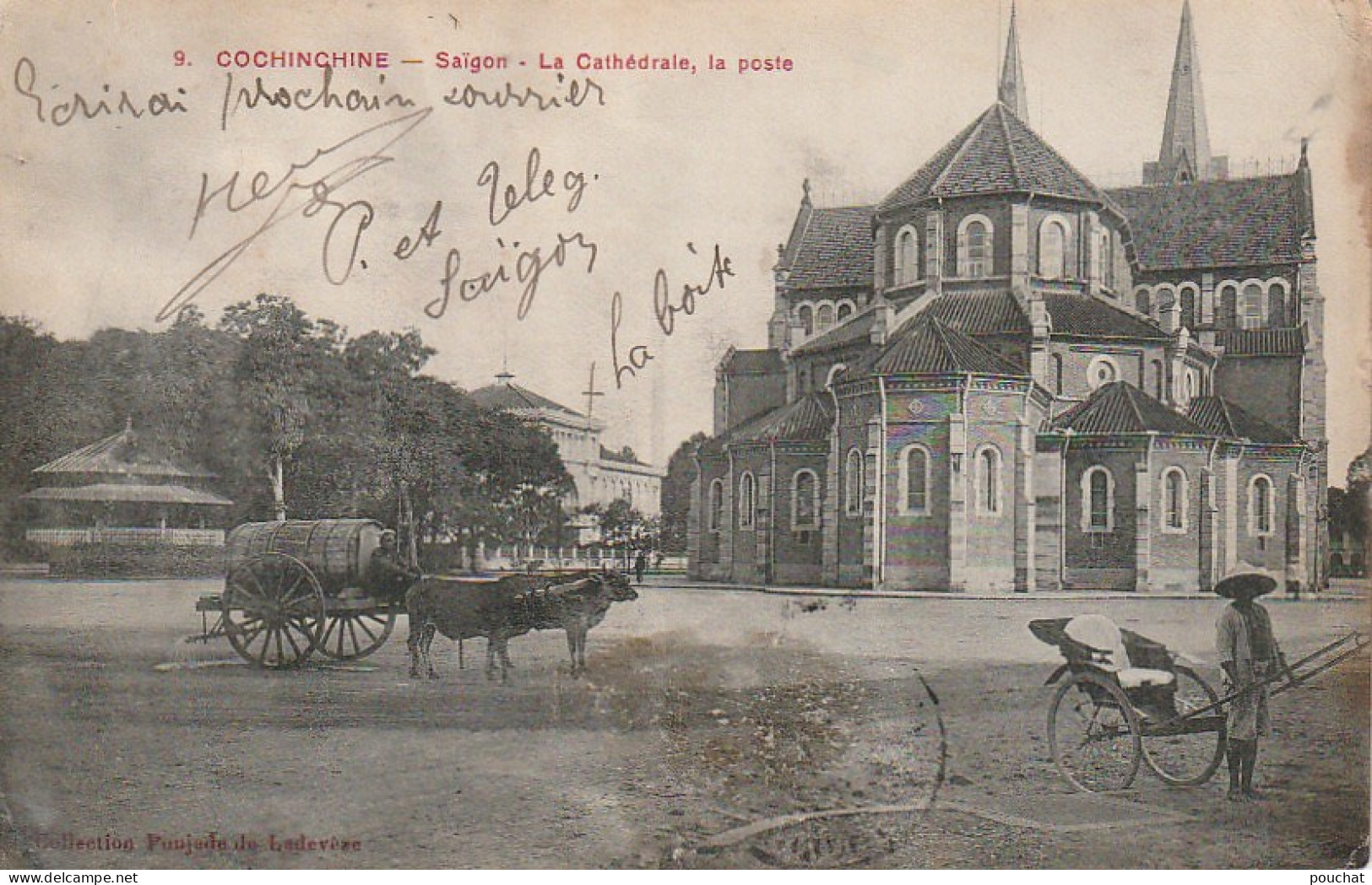 AA+ 94- COCHINCHINE  ( VIETNAM ) - SAIGON - LA CATHEDRALE - LA POSTE - ANIMATION - ATTELAGE - Viêt-Nam